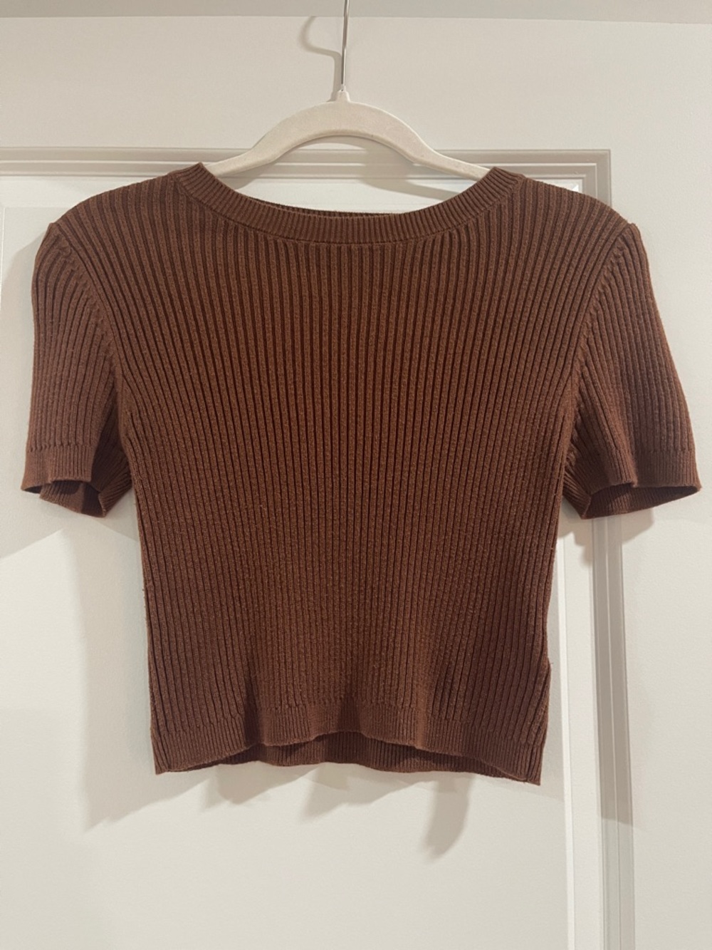 Altar'd State Brown Rib-Knit Short Sleeve Tee